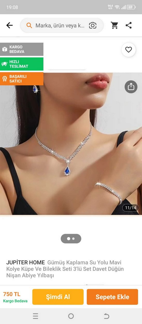 Mavi Taşlı Parlak Kadın Su Yolu Takı Seti - Görsel 2