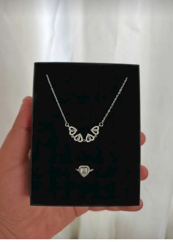 Gümüş Renkli  Yonca Kolye Ve Yüzük Setti Sevgililer gününe özel - Görsel 3