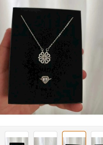 Gümüş Renkli  Yonca Kolye Ve Yüzük Setti Sevgililer gününe özel - Görsel 2