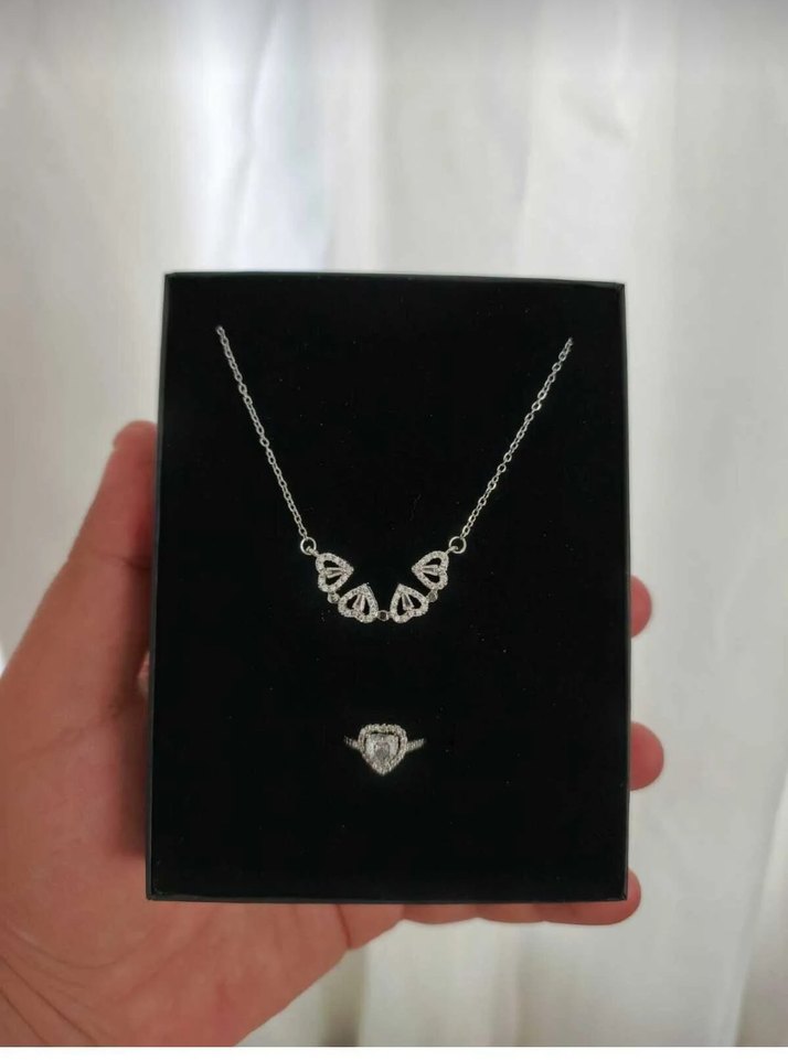 Gümüş Renkli  Yonca Kolye Ve Yüzük Setti Sevgililer gününe özel - Görsel 3