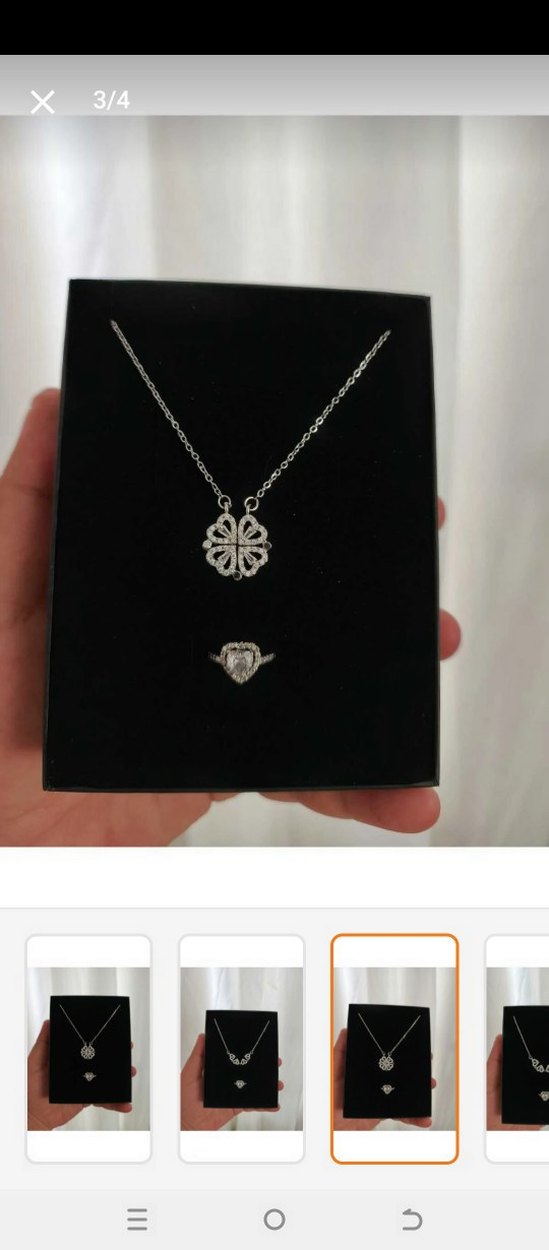 Gümüş Renkli  Yonca Kolye Ve Yüzük Setti Sevgililer gününe özel - Görsel 2