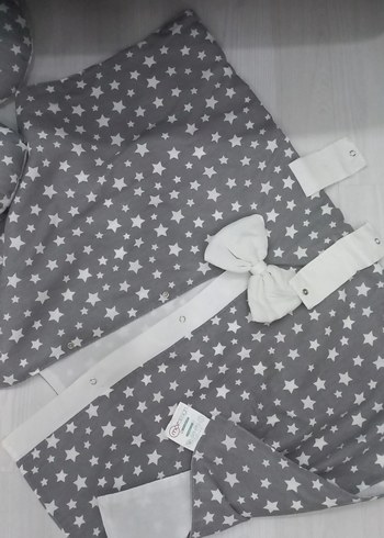 Yıldız Desenli Gri Puset örtüsü ve minderi - Görsel 3