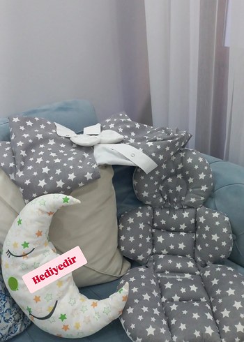 Yıldız Desenli Gri Puset örtüsü ve minderi - Görsel 2