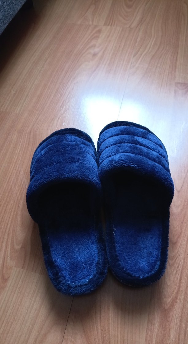 Kadın Mavi Kadife Terlikler, Cırt Cırtlı - Görsel 2