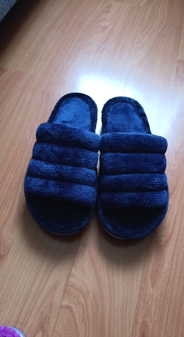 Kadın Mavi Kadife Terlikler, Cırt Cırtlı - Görsel 3