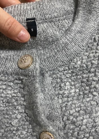 Gri Düğmeli Triko Kadın Hırka - Görsel 2