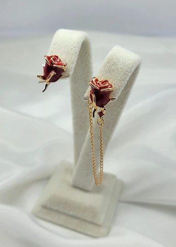 Uzun Püsküllü Kırmızı Gül Küpe - Görsel 2