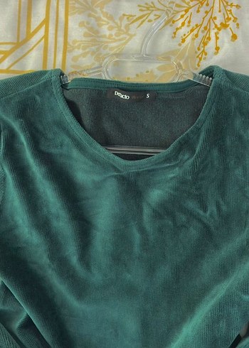 Koyu Yeşil Kadın Uzun Kollu Kadife Elbise S - Görsel 3