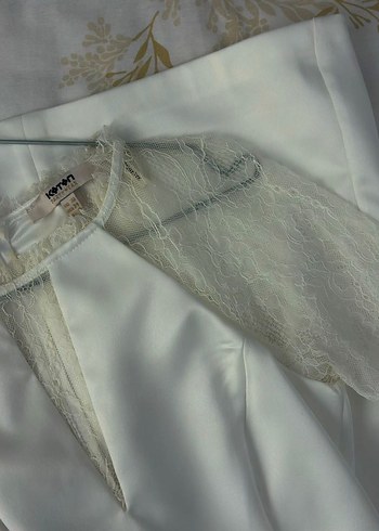 Dantel Detaylı Beyaz Mini Elbise 36 - Görsel 2