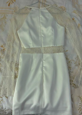 Dantel Detaylı Beyaz Mini Elbise 36 - Görsel 4