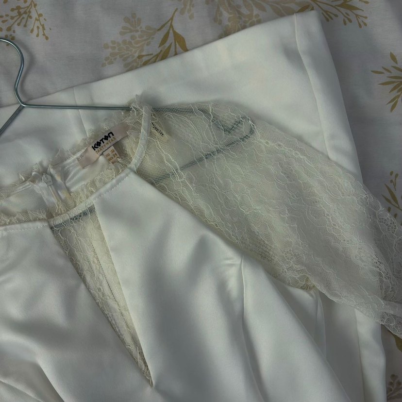 Dantel Detaylı Beyaz Mini Elbise 36 - Görsel 2