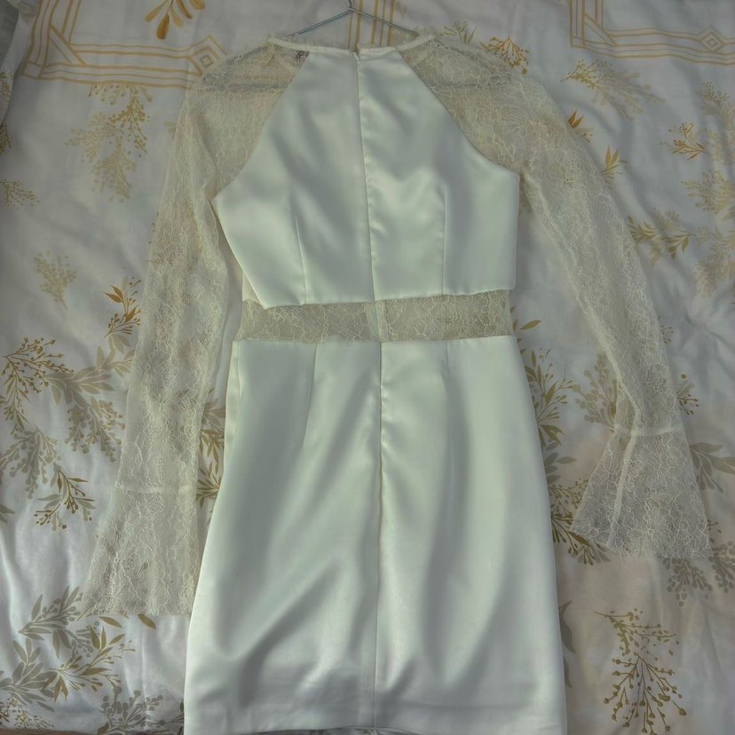 Dantel Detaylı Beyaz Mini Elbise 36 - Görsel 4