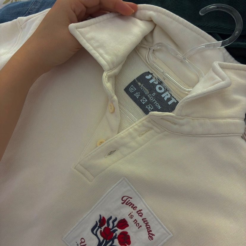 Düğmeli Beyaz Kadın Sweatshirt S - Görsel 3