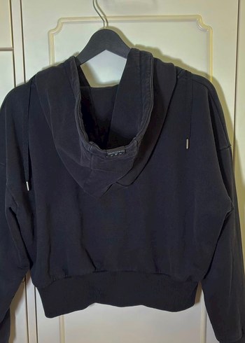 Siyah Kapüşonlu Fermuarlı Sweatshirt M - Görsel 2