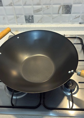 Siyah Wok Tava Ahşap Saplı İkea - Görsel 7