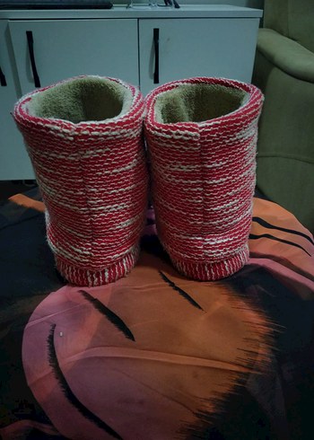 LC WAİKİKİ PANDUF Kızlar için Nakışlı Kırmızı Örgü Ev Terliği - Görsel 4