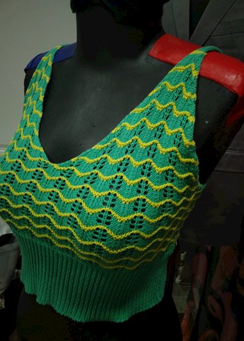 Renkli Örgü V Yaka Mini Büstiyer - Görsel 3