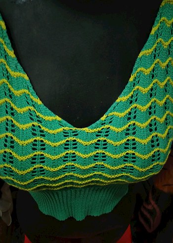 Renkli Örgü V Yaka Mini Büstiyer - Görsel 7