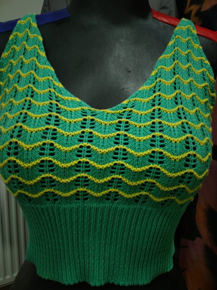 Renkli Örgü V Yaka Mini Büstiyer - Görsel 2