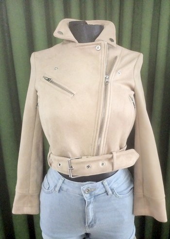 PULL&BEAR  YEPYENİ SIFIRDAN FARKSIZ Bej Süet Kısa Deri Ceket - Görsel 2