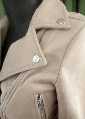 PULL&BEAR  YEPYENİ SIFIRDAN FARKSIZ Bej Süet Kısa Deri Ceket - Görsel 6