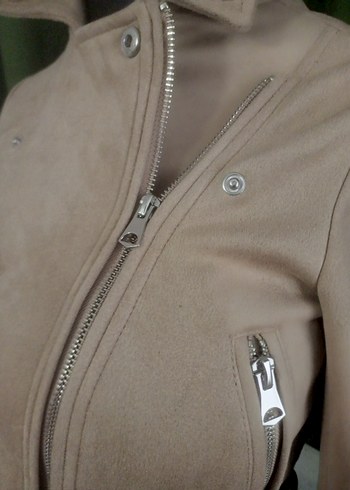 PULL&BEAR  YEPYENİ SIFIRDAN FARKSIZ Bej Süet Kısa Deri Ceket - Görsel 5