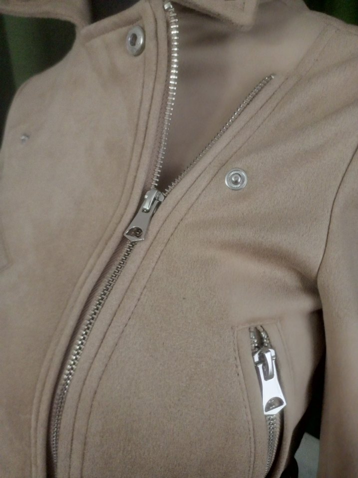 PULL&BEAR  YEPYENİ SIFIRDAN FARKSIZ Bej Süet Kısa Deri Ceket - Görsel 5