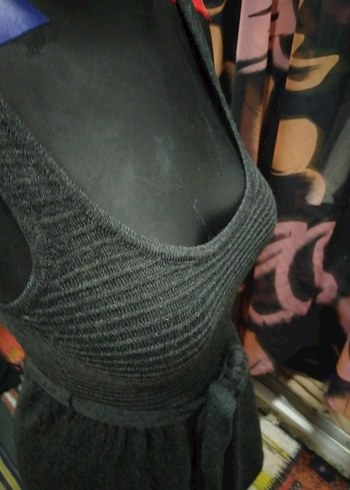 MANGO SUIT Gri Uzun Triko Kolsuz Elbise - Görsel 4