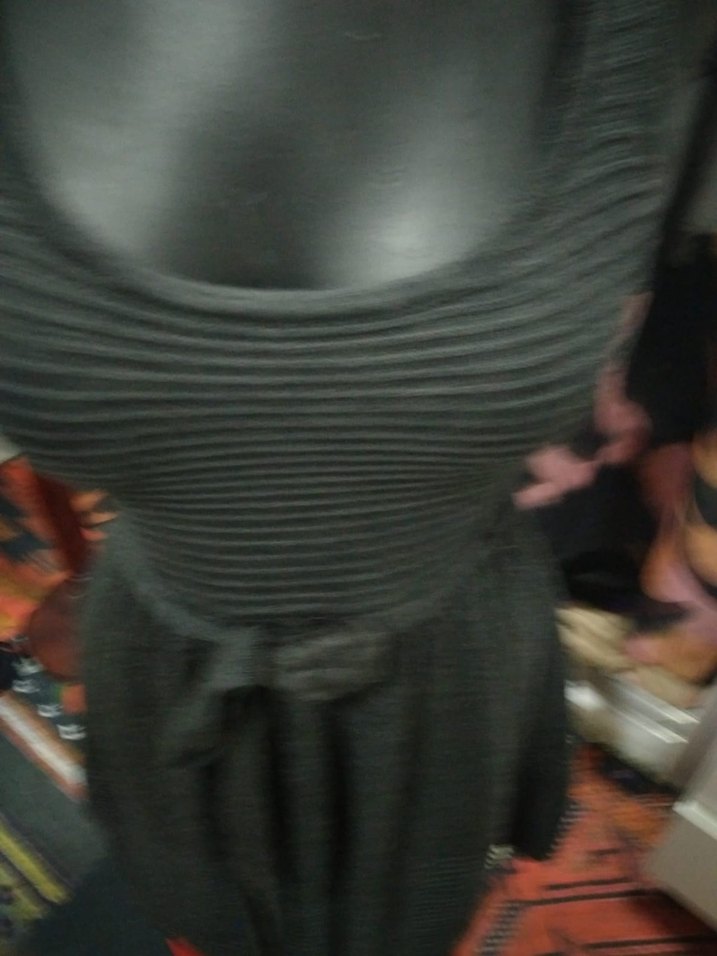 MANGO SUIT Gri Uzun Triko Kolsuz Elbise - Görsel 5