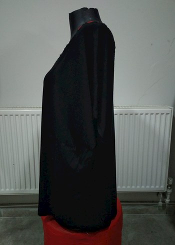 Drapeli Siyah V Yaka Uzun Kadın Tunik - Görsel 5