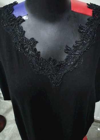 Drapeli Siyah V Yaka Uzun Kadın Tunik - Görsel 2