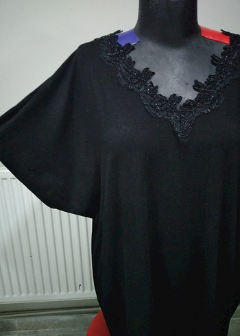 Drapeli Siyah V Yaka Uzun Kadın Tunik - Görsel 4