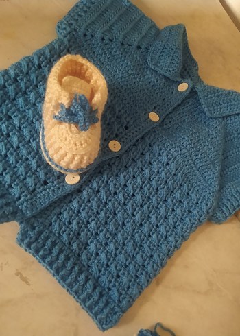 erkek Çocuk Mavi Örgü Hırka - Görsel 2