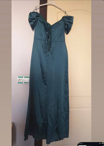 Drapeli Yeşil Uzun Abiye Elbise - Görsel 4