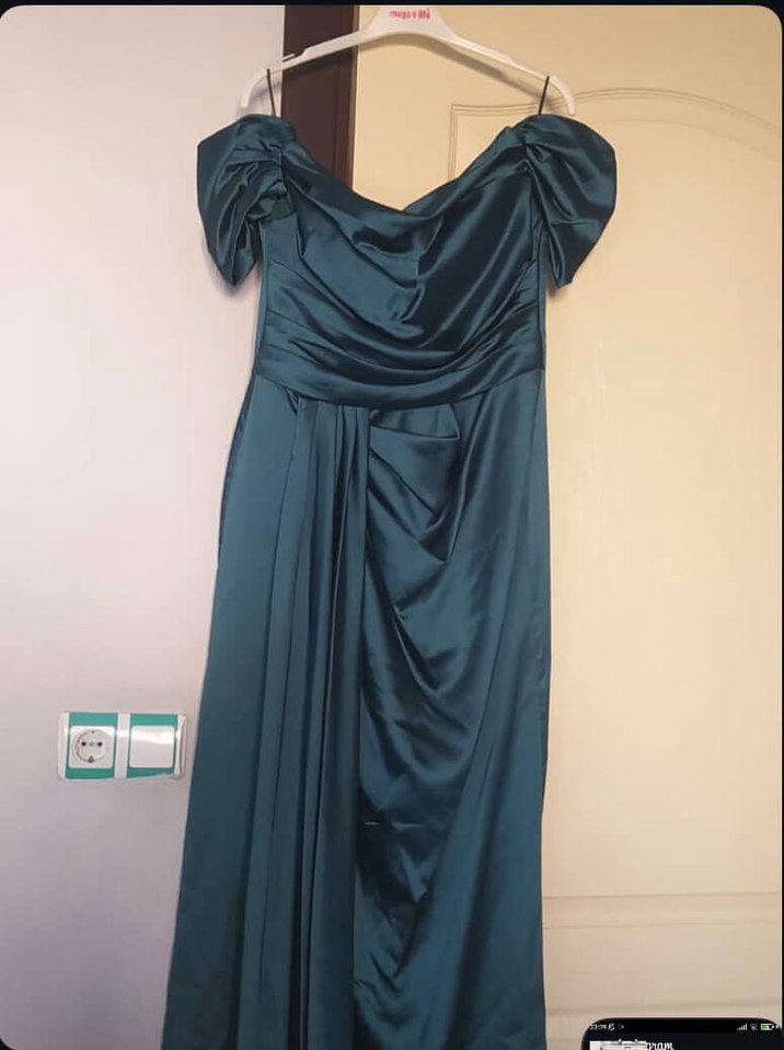 Drapeli Yeşil Uzun Abiye Elbise - Görsel 3