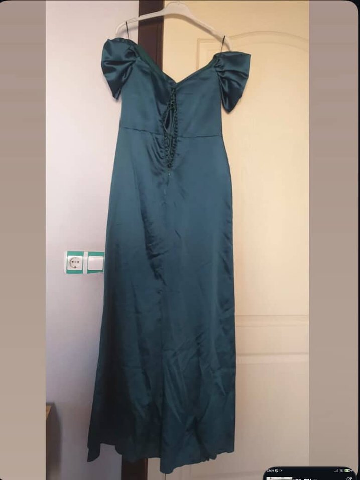 Drapeli Yeşil Uzun Abiye Elbise - Görsel 4