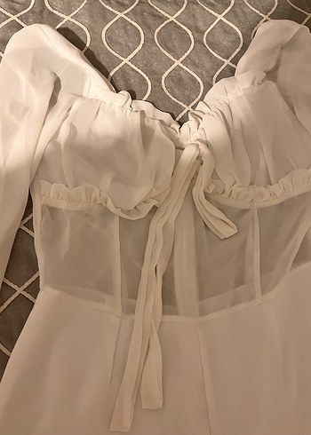 Beyaz Uzun Kollu Straplez Mini Şortlu Tulum - Görsel 2