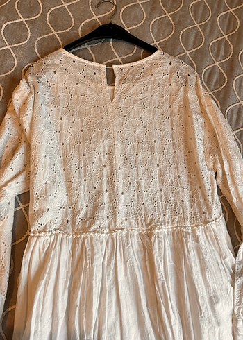 Uzun Kollu Beyaz Bohem elbise - Görsel 3