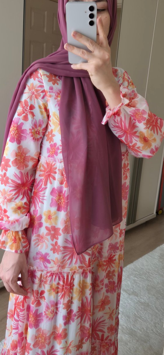 Pembe Bohem Çiçek Desenli Uzun Elbise - Görsel 2