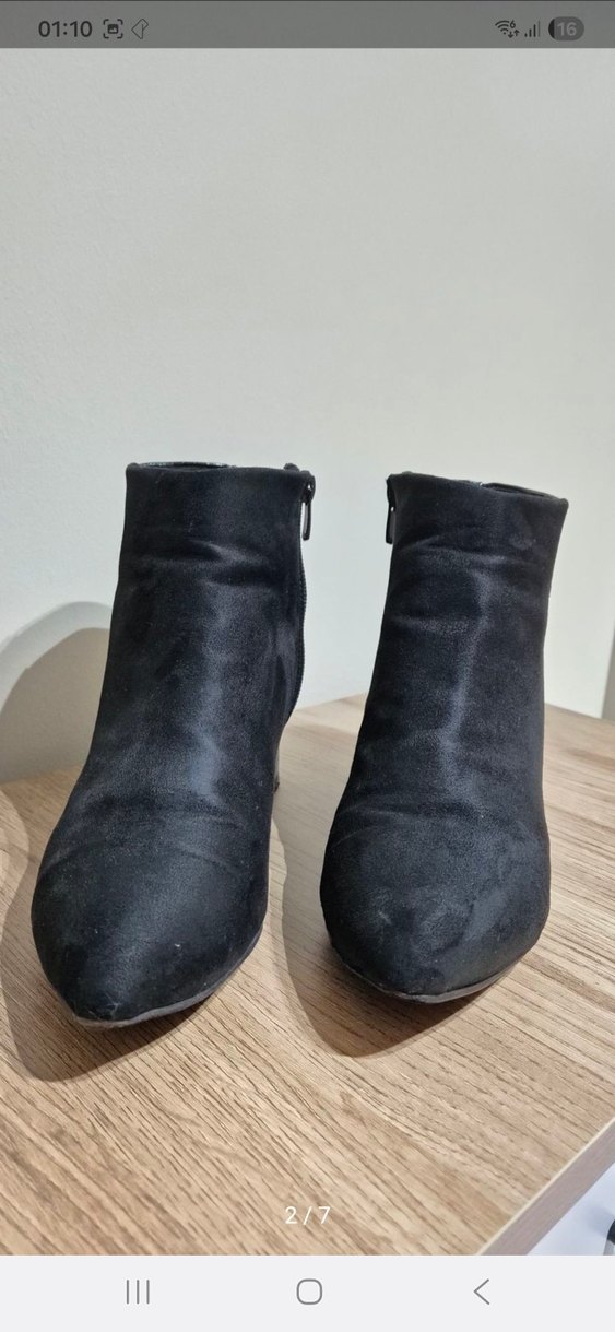 Siyah Süet Kadın Bot, Krokodil Desenli Topuk - Görsel 2