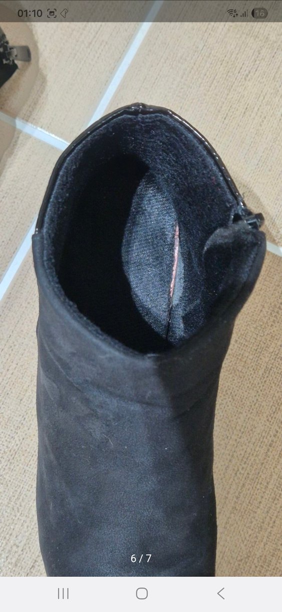 Siyah Süet Kadın Bot, Krokodil Desenli Topuk - Görsel 5