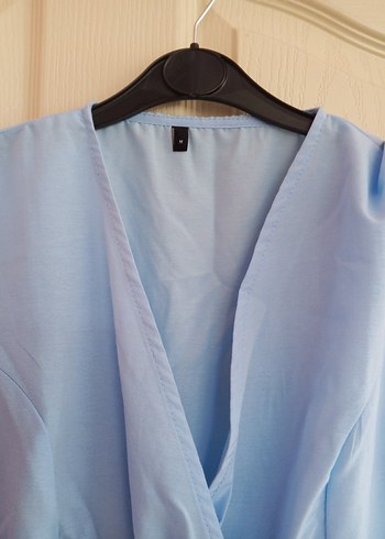 Mavi Kolsuz V Yakalı Kadın Bluz - Görsel 2