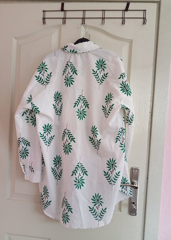 Yeşil Desenli Pamuklu Uzun Kadın Gömlek - Görsel 2