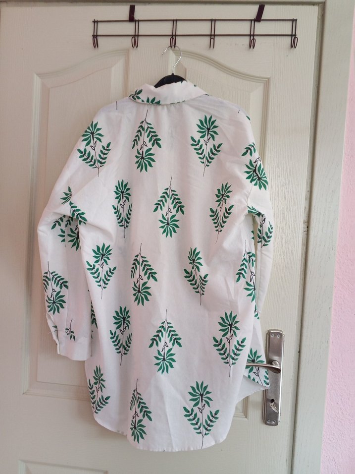 Yeşil Desenli Pamuklu Uzun Kadın Gömlek - Görsel 2