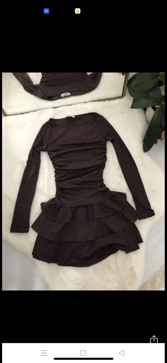 Kahverengi Uzun Kollu Mini Elbise - Görsel 2