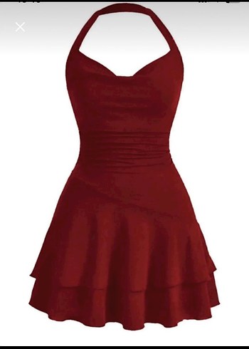 Bordo Drapeli Mini V Yaka Abiye Elbise - Görsel 2