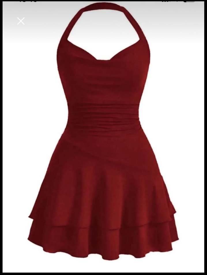 Bordo Drapeli Mini V Yaka Abiye Elbise - Görsel 2