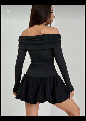 Uzun Kollu Siyah Straplez Mini Elbise - Görsel 2