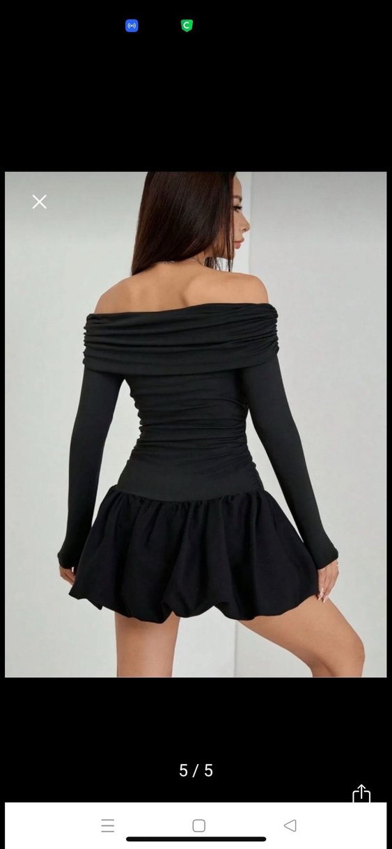 Uzun Kollu Siyah Straplez Mini Elbise - Görsel 2