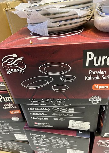 Bordo Desenli 14 Parça Porselen Kahvaltı Seti - Görsel 3